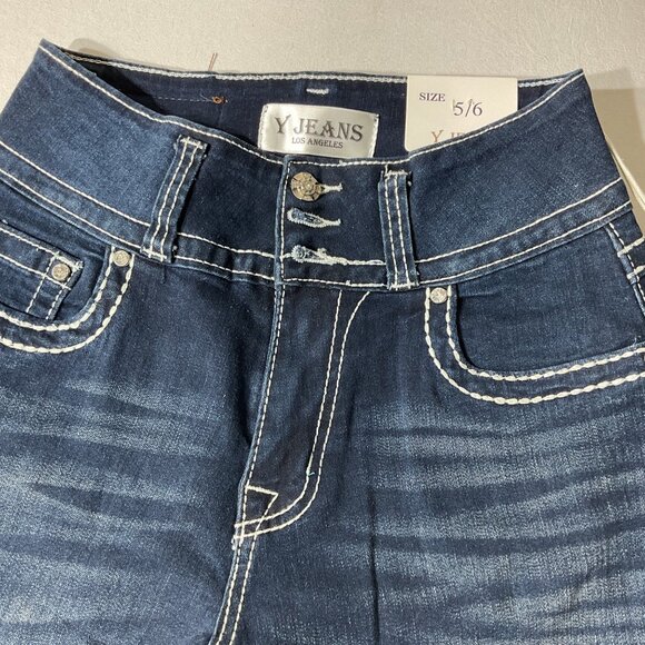 Womens Y Jeans Los Angeles Bootcut Denim Pants Size 5/6 Dark Wash Stretch Embroi - Picture 5 of 10